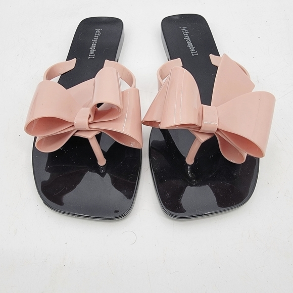 Jeffrey Campbell Blush Pink Bow Sandals EU40 US9 Black Flat Flip Flops Jellies - Picture 9 of 12